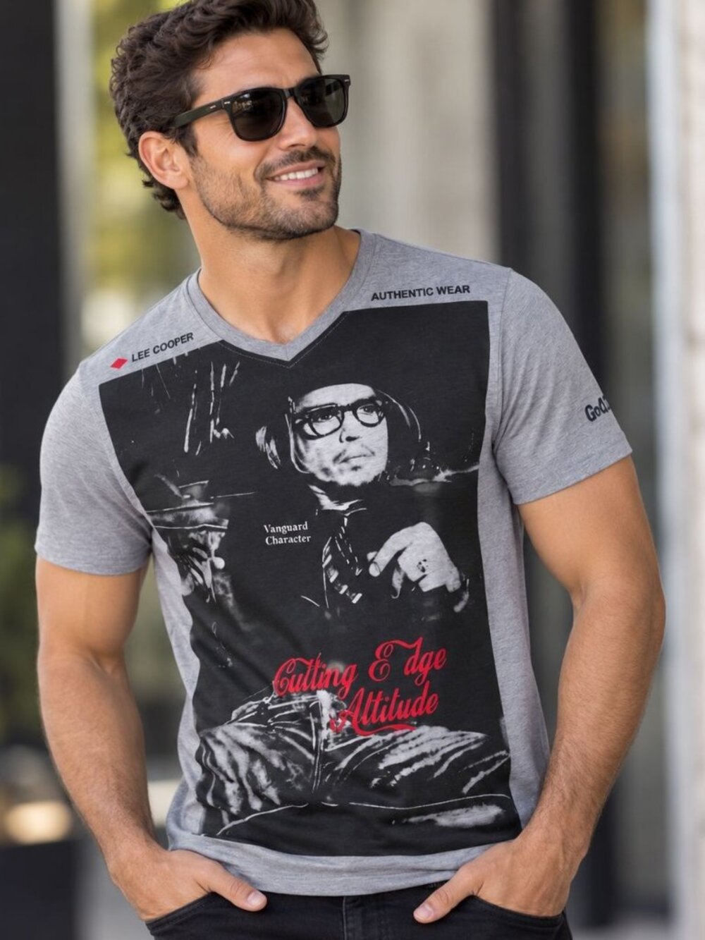 Lee Cooper Men's Embroidery Graphic T-Shirt Vanguard Character Retro Tee XL